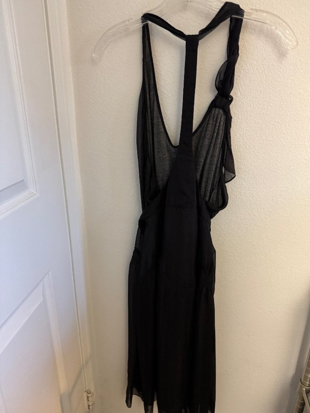 Burberry Black Racerback Front Shoulder Tie Silk Mid-Length Slip Dress